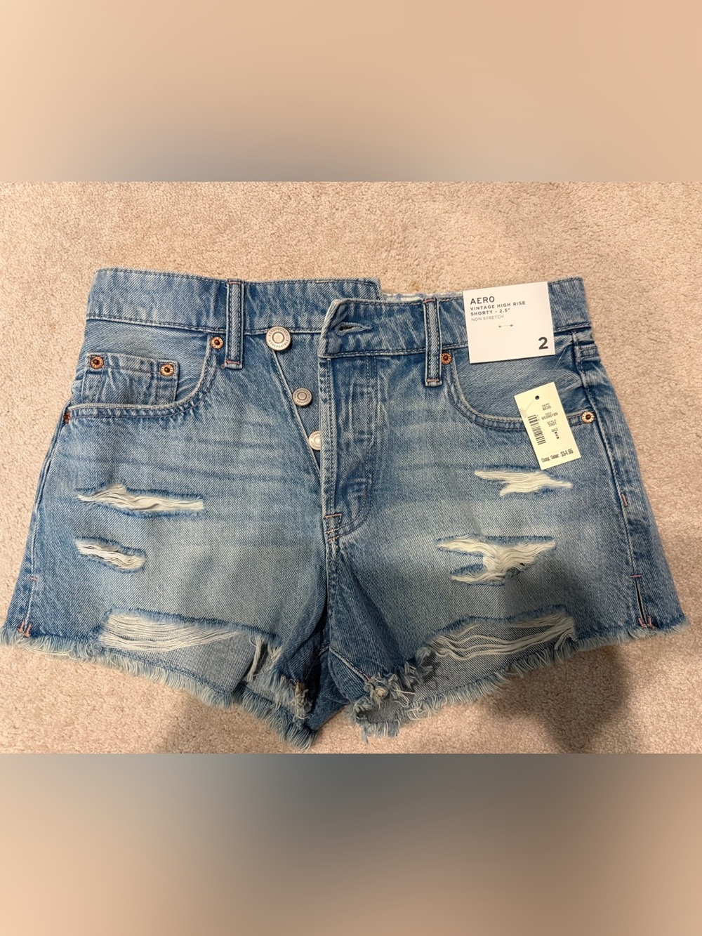 AERO High-Rise Distressed Denim Shorts in Light Blue